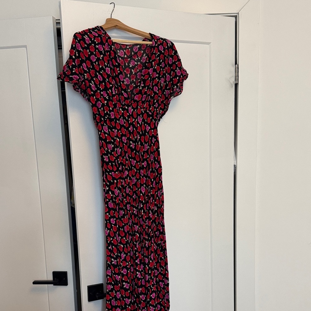 Zara Black and Pink Floral Midi Dress